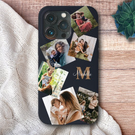Funda Para iPhone 13 Pro Monograma moderno en negro y oro multifoto