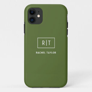 Funda Para iPhone 11 Monograma moderno en verde oliva oscuro