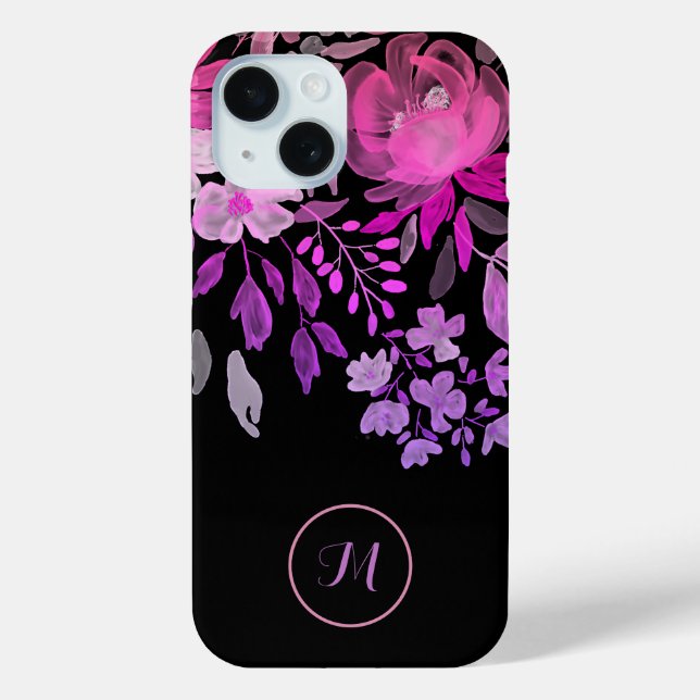Funda De Case-Mate Para iPhone Monograma moderno Feminine Brillante Rosa Floral N (Reverso )