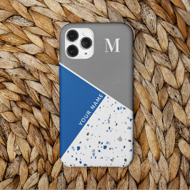 Funda Para iPhone 13 Pro Monograma moderno geométrico azul gris Terrazzo