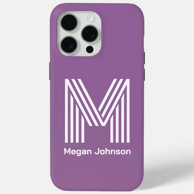 Funda De Case-Mate Para iPhone Monograma moderno morado (Reverso )