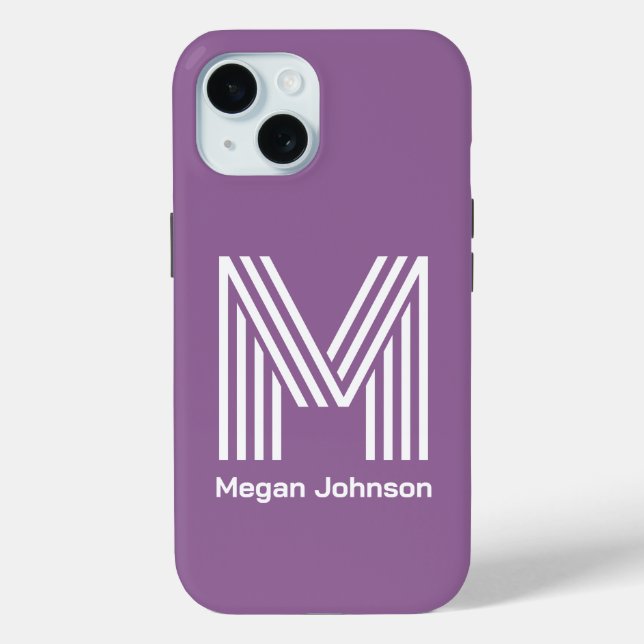 Funda De Case-Mate Para iPhone Monograma moderno morado (Reverso )