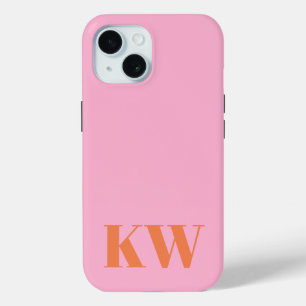 Funda Para iPhone 15 Monograma moderno Naranja rosa personalizado