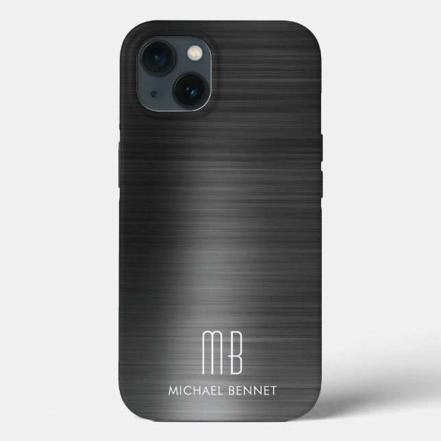 Funda De Case-Mate Para iPhone Monograma moderno negro (Reverso )