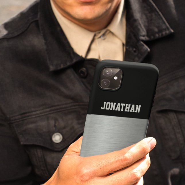 Funda De Case-Mate Para iPhone Monograma moderno negro y plateado (Subido por el creador)