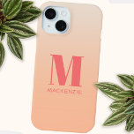 Funda Para iPhone 15 Monograma moderno Nombre inicial Gradiente de Aqua<br><div class="desc">Moderna tipografía minimalista monograma diseño inicial de nombre que se puede personalizar en un fondo degradado de melocotón.</div>