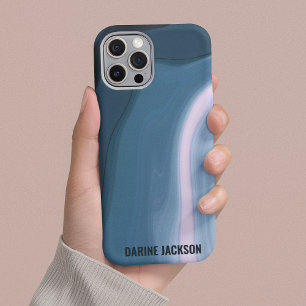 Funda Para iPhone 13 Pro Max Monograma moderno oceánico ondulado azul oceánico