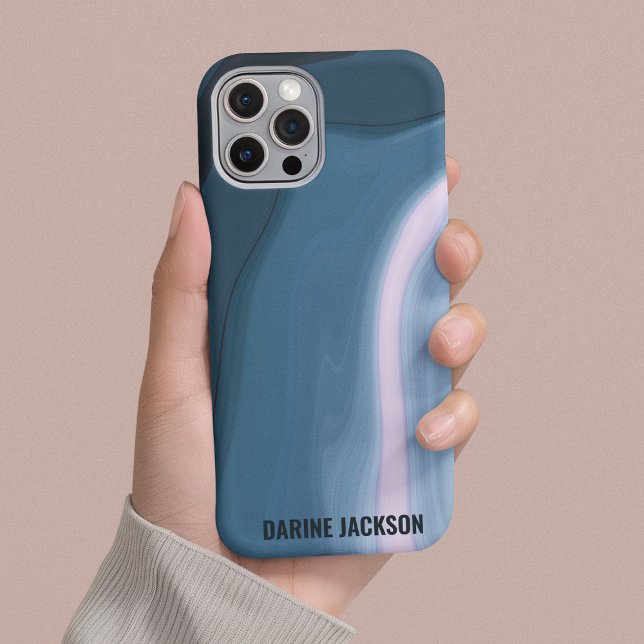 Funda De Case-Mate Para iPhone Monograma moderno oceánico ondulado azul oceánico (Subido por el creador)