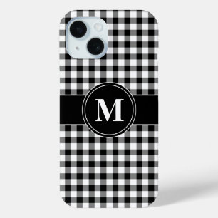 Funda Para iPhone 15 Monograma Moderno Patrón Blanco Y Negro