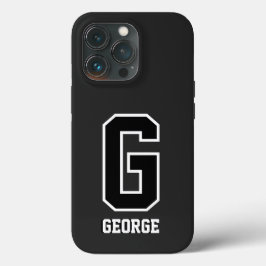 Funda Para iPhone 13 Pro Monograma moderno personalizado de blanco negro pa