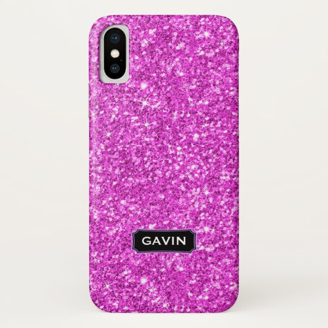 Funda De Case-Mate Para iPhone Monograma moderno Purpurina de imitación rosa cali (Reverso)