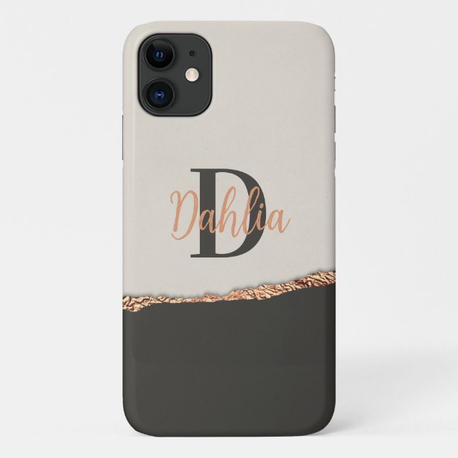 Funda De Case-Mate Para iPhone Monograma moderno rosa negro purpurina dorado Rosa (Reverso)