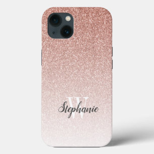 Funda Para iPhone 13 Monograma moderno Rosa Ombre Purpurina Ombre