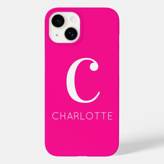 Funda De Case-Mate Para iPhone Monograma moderno rosado caliente (Reverso )