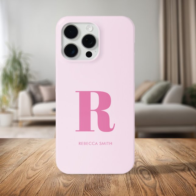 Funda De Case-Mate Para iPhone Monograma moderno rosado simple (Subido por el creador)