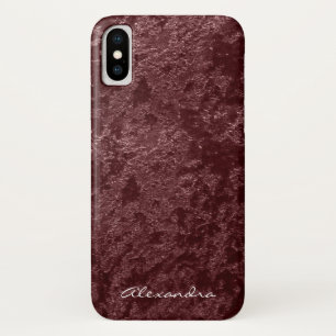 Funda Para iPhone X Monograma moderno Terciopelo Rojo Tejido Faux