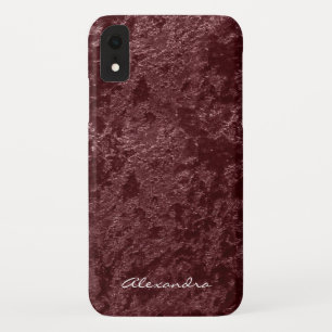 Funda Para iPhone XR Monograma moderno Terciopelo Rojo Tejido Faux