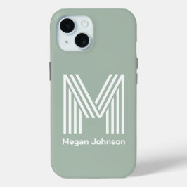 Funda Para iPhone 15 Monograma Moderno Verde Salvia
