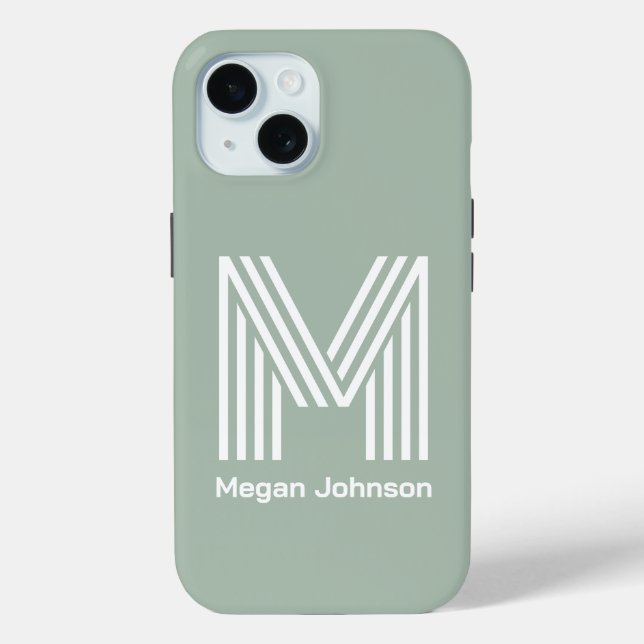 Funda De Case-Mate Para iPhone Monograma Moderno Verde Salvia (Reverso )