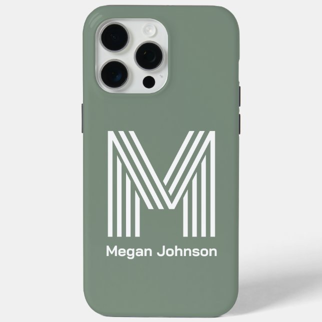 Funda De Case-Mate Para iPhone Monograma Moderno Verde Salvia (Reverso )