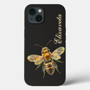 Funda Para iPhone 13 Monograma moderno y elegante de abeja negra