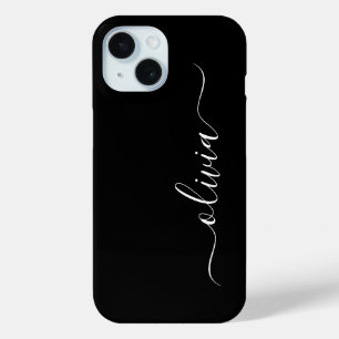 Funda Para iPhone 15 Monograma moderno y elegante en blanco y negro