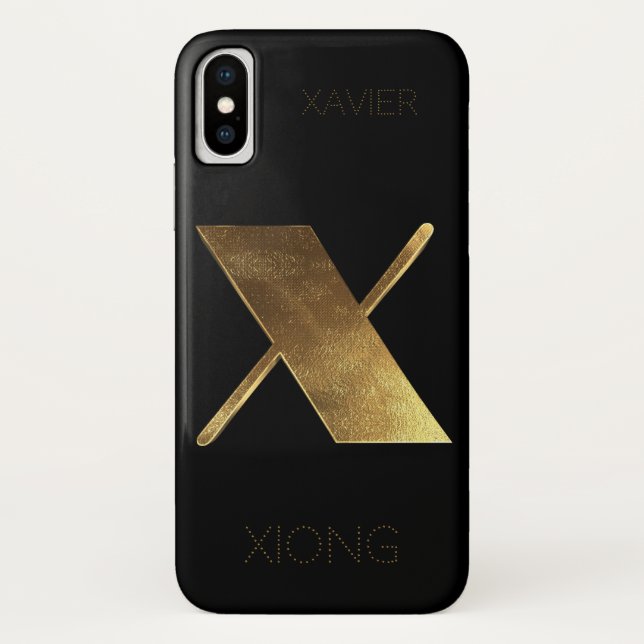Funda De Case-Mate Para iPhone Monograma monogramado inicial X dorado negro (Reverso)