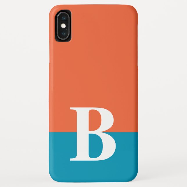 Funda De Case-Mate Para iPhone Monograma Monogramado Simple Naranja Moderno Azul (Reverso)