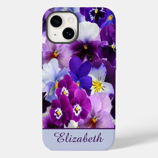 Funda De Case-Mate Para iPhone Monograma Morado Azul Pañoso Blanco Floral (Reverso )