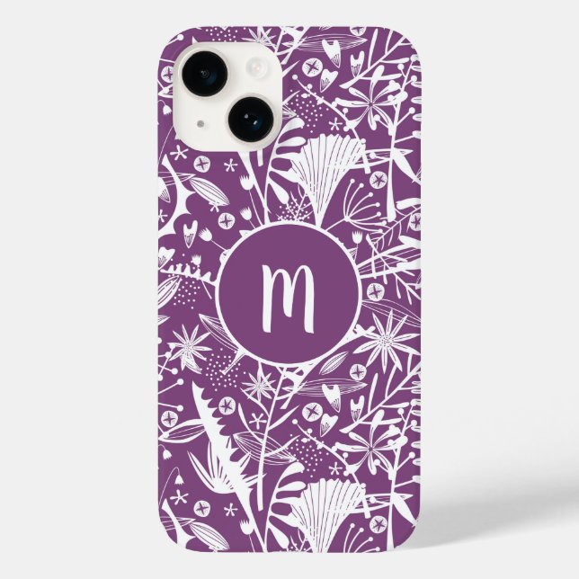 Funda De Case-Mate Para iPhone Monograma Morado Botánico (Reverso )