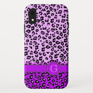 Funda Para iPhone XR Monograma morado de impresión animal leopardo