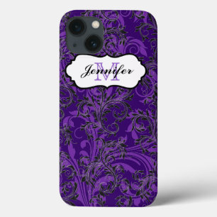 title_seo2 Monograma morado negro blanco Swirls iPad Air Estu