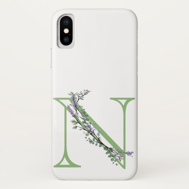 Funda De Case-Mate Para iPhone Monograma N Lavender Eucalyptus (Reverso)
