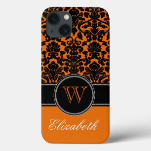 title_seo2 Monograma Naranja, negro, blanco Damask iPad estuc