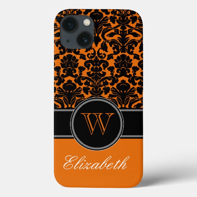 Funda De Case-Mate Para iPhone Monograma Naranja, negro, blanco Damask iPad estuc (Reverso)