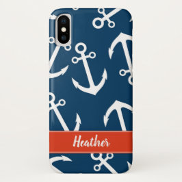 Funda Para iPhone X Monograma naumático patrón de anclaje naval