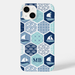 Funda Para iPhone 14 De Case-Mate Monograma Nautical Moderno Boat Blue Personalizado
