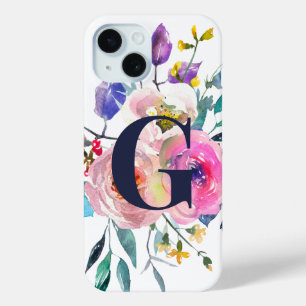 Funda Para iPhone 15 Monograma Náutico Floral Boho Amanecer
