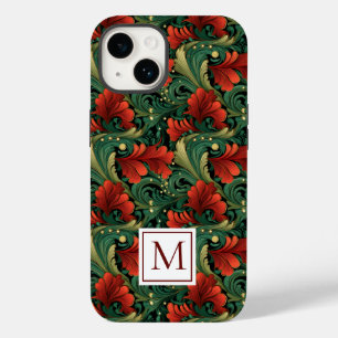 Funda Para iPhone 14 De Case-Mate Monograma Navidad Verde Rojo Art Noveau