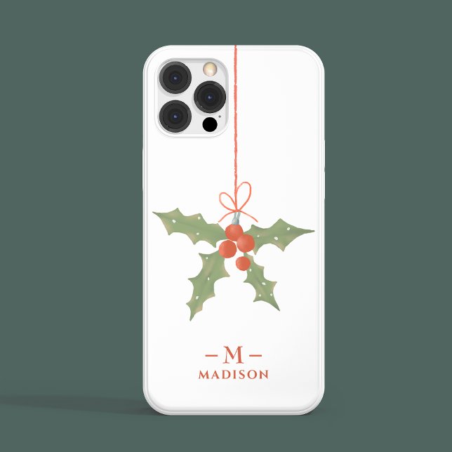 Funda De Case-Mate Para iPhone Monograma Navidades Holly Winter Floral (Subido por el creador)