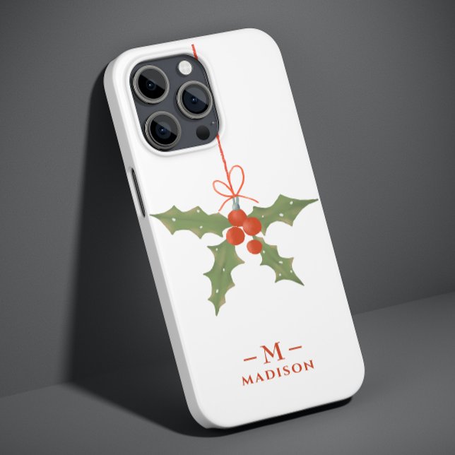 Funda De Case-Mate Para iPhone Monograma Navidades Holly Winter Floral (Subido por el creador)