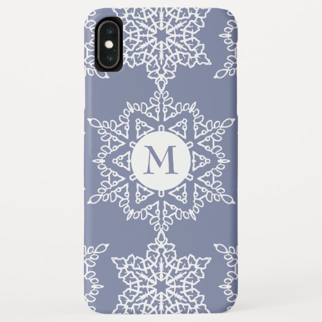 Funda De Case-Mate Para iPhone Monograma navideño de Navidades de copos de nieve  (Reverso)