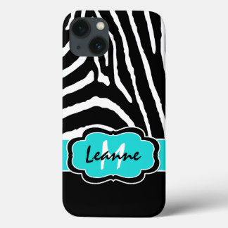 title_seo2 Monograma Negro, Aqua Zebra Stripe iPad Estuche de