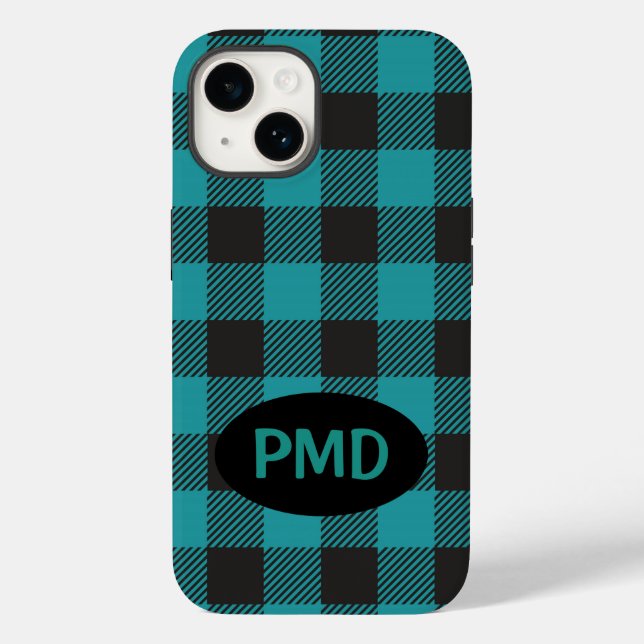 Funda De Case-Mate Para iPhone Monograma negro azul Verde azulado turquesa rellen (Reverso )