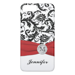Funda Para iPhone 8 Plus/7 Plus Monograma negro, blanco, rojo Damask iPhone 7 Fund