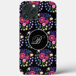 Funda Para iPhone 13 Pro Max Monograma negro de flores