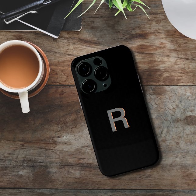 Funda De Case-Mate Para iPhone Monograma negro elegante I (Sleek Black Modern Monogram Typography Iphone Case. Makes are great gift for him.)
