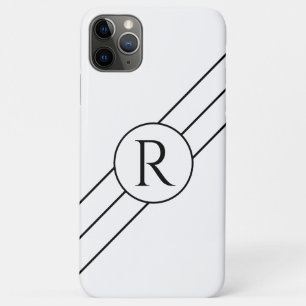 Funda Para iPhone 11 Pro Max Monograma negro en círculo, líneas diagonales blan
