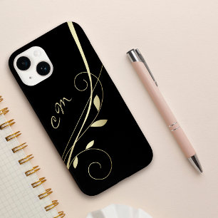 Funda Para iPhone 14 De Case-Mate Monograma negro giratorio de hojas de oro