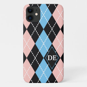 Funda Para iPhone 11 Monograma negro, gris y rosa